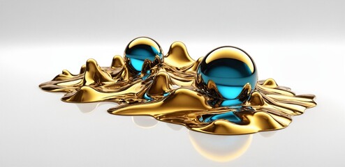 3d fluid twisted abstract metallic shape or melted chrome liquid metal shape. - 771450019