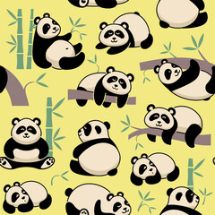 Seamless background with pandas in the jungle