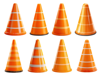 Set of traffic cones, cut out