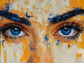Captivating Blue Eyes Impressionistic Digital Portrait Capturing Intense Emotion and Flair