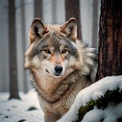 Fototapeta premium Wolf in a snowy forest
