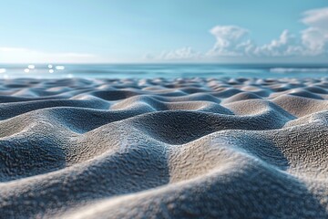 Summer sandy beach with blur ocean on background  - obrazy, fototapety, plakaty