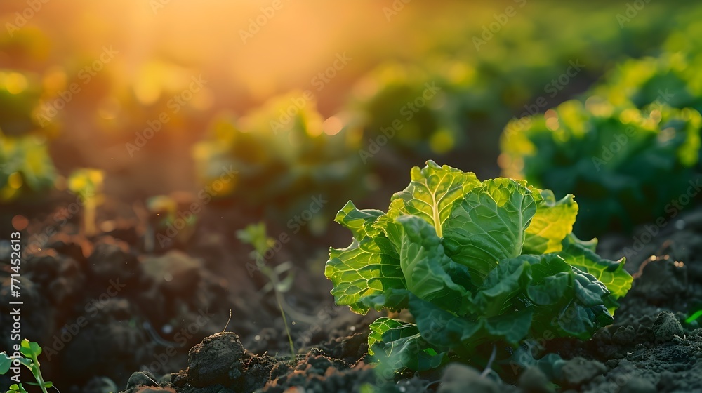 Sticker Thriving Organic Garden Bed with Lush Green Foliage in Serene Natural Setting