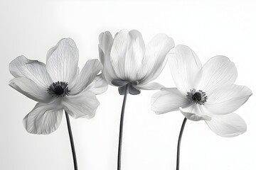The Elegant and Delicate Essence of Monochrome Floral Blossoms in a Serene,Minimalist Composition description:This striking monochrome image captures