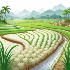 Fotobehang Ricefield Cartoon Design Very Beautiful © BAIM