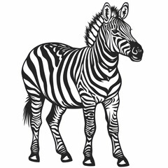 Black and white vector illustration of a zebra with distinct stripes, ideal for educational and artistic use.