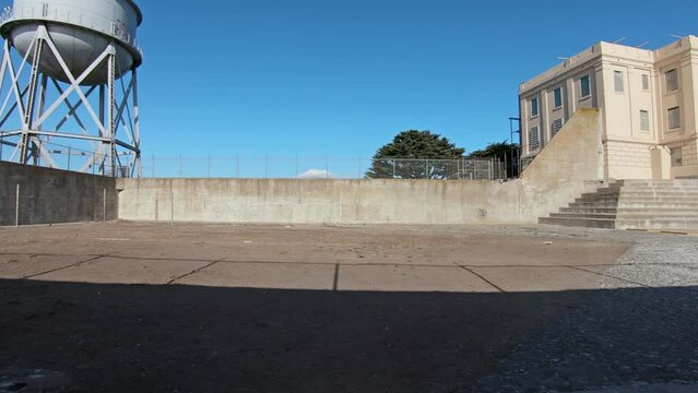 Prison yard at Alcatraz Island Prison, USA