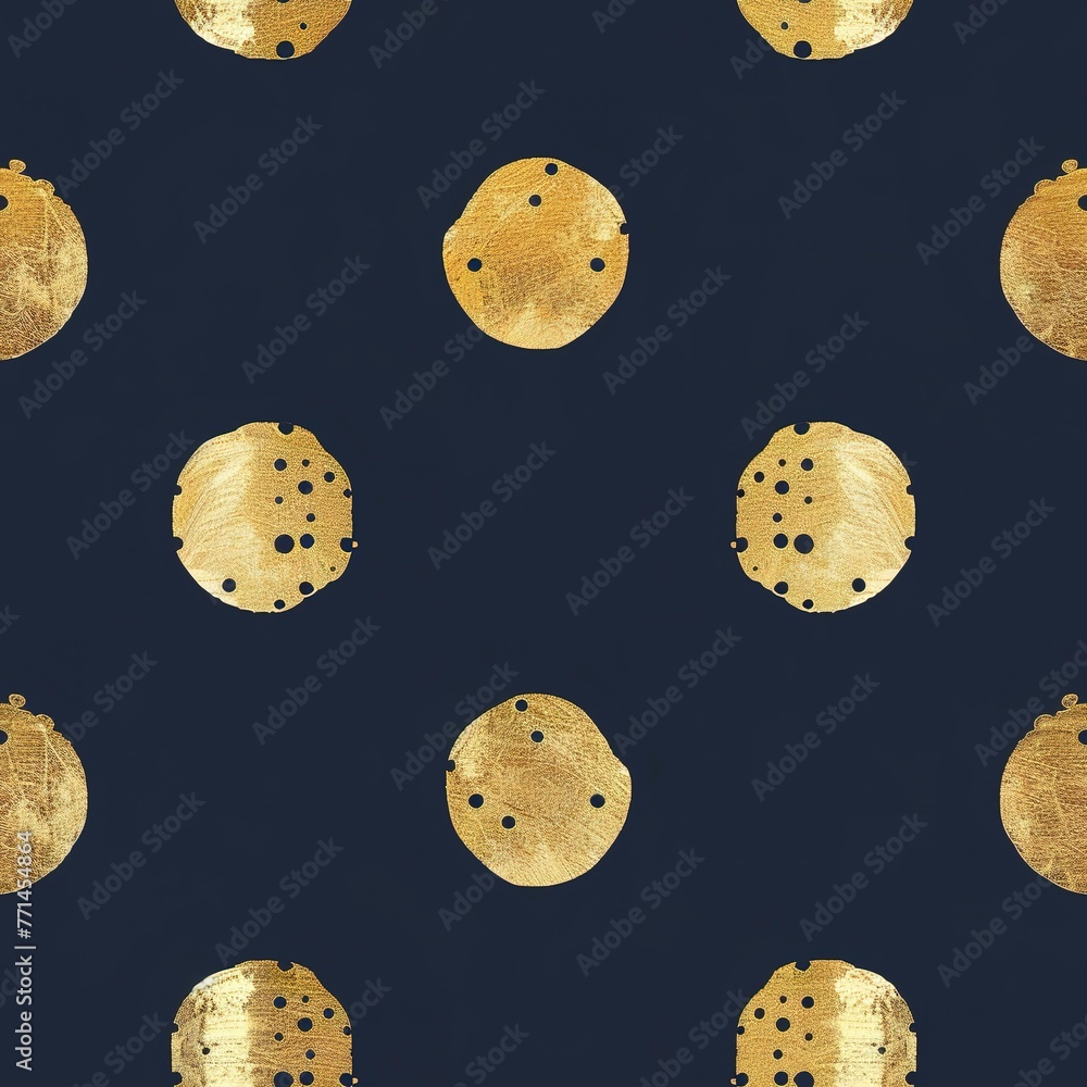 Poster metallic polka dot seamless pattern with gold dots on a deep navy background for elegance. seamless 