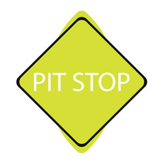 yellow diamond road sign with a black border and an image pit stop, sticker on white background. Vector Illustration