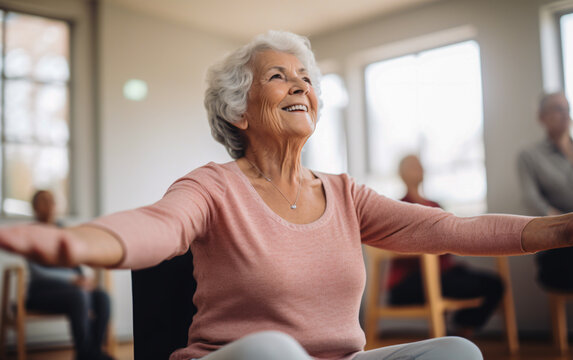 Portrait of a happy elderly woman, showcasing joy, health, and vitality in later years
