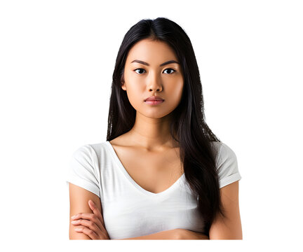 An asian woman portrait isolated on white transparent background, PNG File. Perfect for clipart