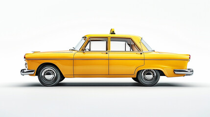 yellow taxi, side view, isolated on white. Generative Ai.
