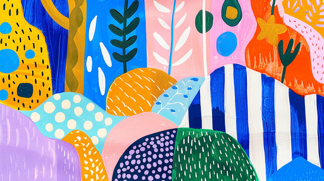 seamless pattern with striped shapes and dots. Pastel tones. Generative Ai.