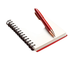 A notebook and pen isolated on white transparent background, PNG File. Perfect for clipart