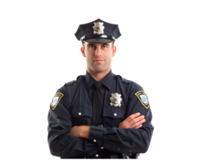 A man portrait in police uniform isolated on white transparent background, PNG File. Perfect for clipart