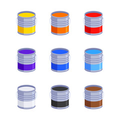 Illustration of paint cans of different colors in a simple style. Paint buckets in a simple minimalistic look.