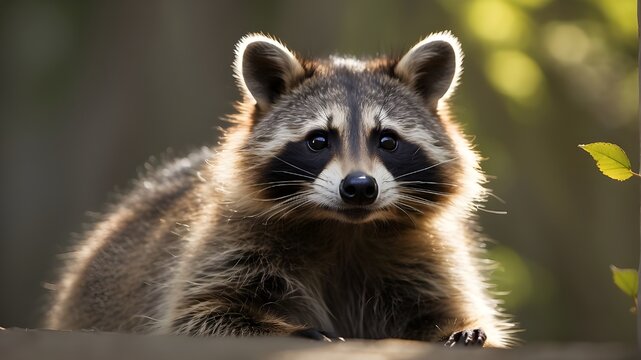 "An adorable raccoon is depicted, isolated against a neutral background. The raccoon's intricate fur and curious expression are captured with meticulous detail, conveying a sense of realism. The backg