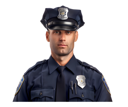 A man portrait in police uniform isolated on white transparent background, PNG File. Perfect for clipart - Powered by Adobe