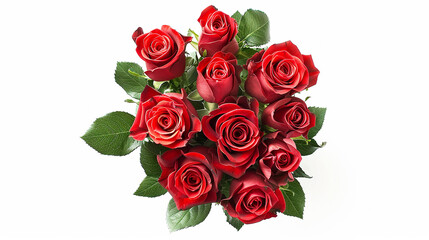 bouquet of roses, top view, isolated on white background. Generative Ai.