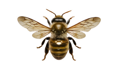 Obraz premium bee insect with wings and yellow black stripes on body isolated on transparent background