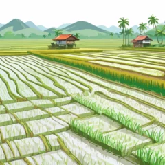 Meubelstickers Ricefield Cartoon Design Very Beautiful © BAIM