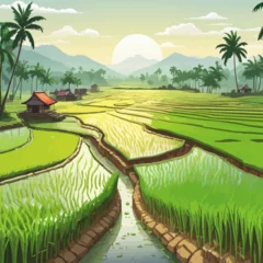 Tuinposter Ricefield Cartoon Design Very Beautiful © BAIM