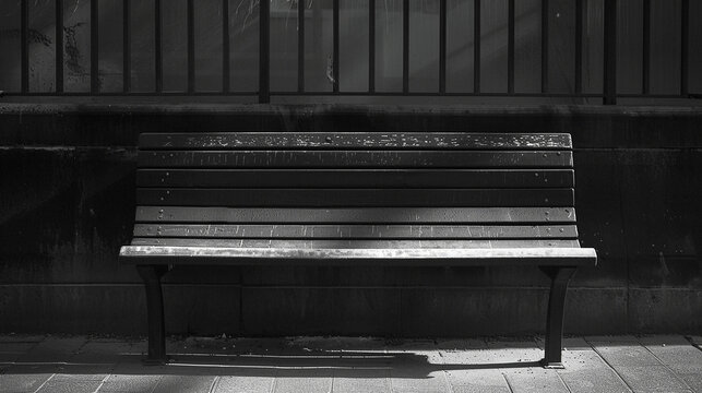 background of emptiness, black and white, empty bench. Generative Ai.
