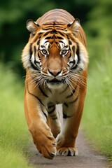 Fototapeta premium Front view of one tiger on outdoor background.