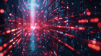 Naklejka premium Abstract background of red digital data flowing through a dynamic network.