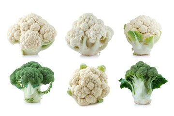 Set of Cauliflower isolated on white background. Cauliflower macro. With clipping path. Full Depth of field. Focus stacking. PNG, Generative AI 