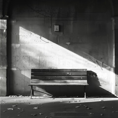 Bench in dark room, architecture, outdoors