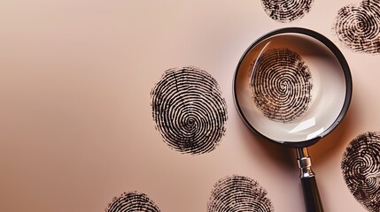 fingerprints under a magnifying glass on a light background on the side