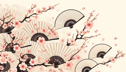 Poster 日本の柄の桜と扇子 © shiro