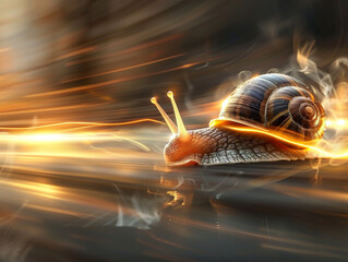 Snails pace pursuit, an intense battle of endurance, overtaking immortalized with a dramatic motion effect - obrazy, fototapety, plakaty