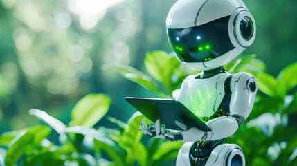 Robot 3d render in the garden, Generative Ai