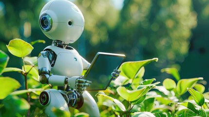 Robot 3d render in the garden, Generative Ai