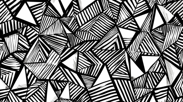 seamless geometric prism pattern drawn by black marker, white background. Generative Ai.