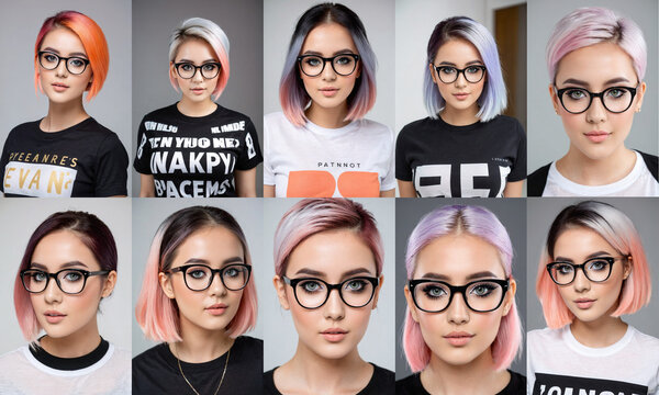 A grid of beautiful fashion models with different hair style and colors