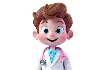Cute cartoon happy smiling doctor isolated on white background, clipart. Png with transparent background, cutout. Gradient 3d doctor with smile.