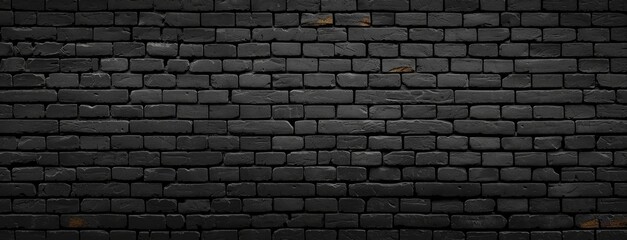 Panoramic texture of black brick wall, brickwork background for design or backdrop, Generative AI 