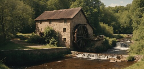 Fototapeta na wymiar Charming Old Watermill by a Stream