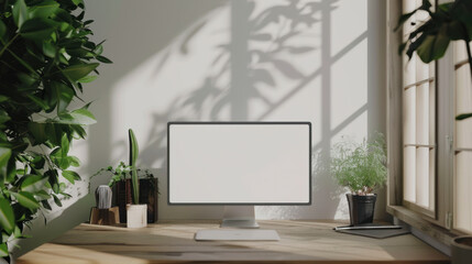 White screen monitor home office working desk