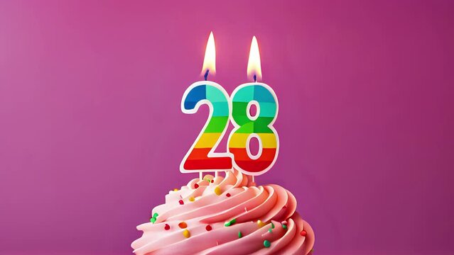 Timlapse with fast sequence of birthday cupcake. twenty-eight years celbration. 28 Happy birthday animation. twenty-eighth anniversary.