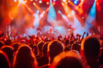 Close-up of a concert stage view, with a lively music crowd and the dynamic interaction between artists and audience.
