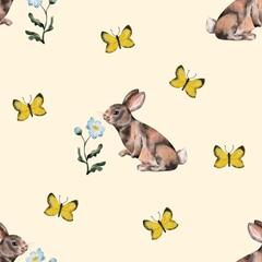 Easter print, Easter decoration, Easter pattern , Eggs, Rabbits, Easter fabric design