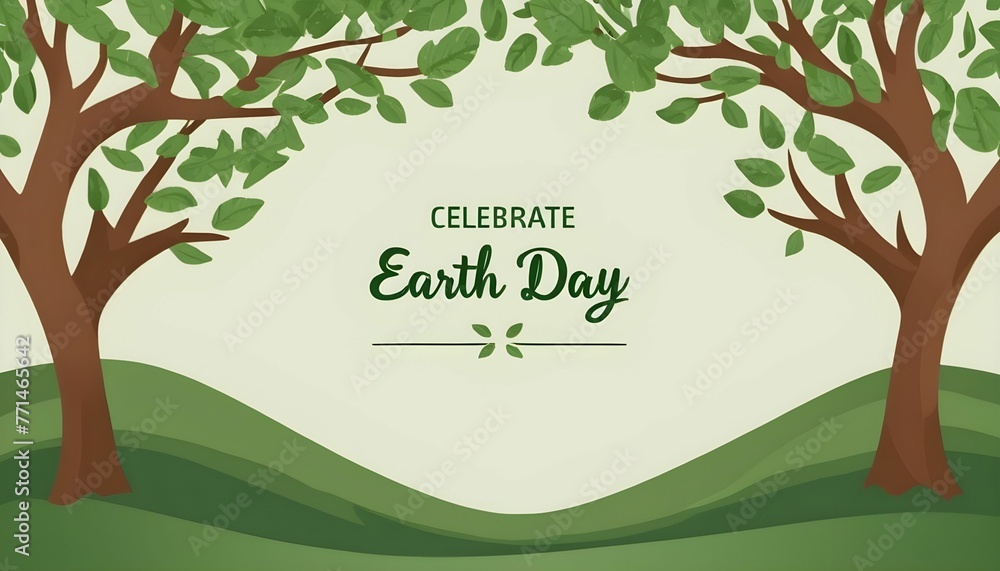 Wall mural earth day flat card or background with the tree branches and leaves for website banner created with 