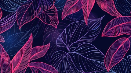 Abstract foliage line art vector background. Tropical leaves wallpaper