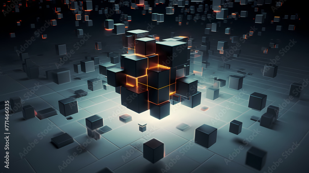 Poster futuristic cube formation,abstract 3d rendering