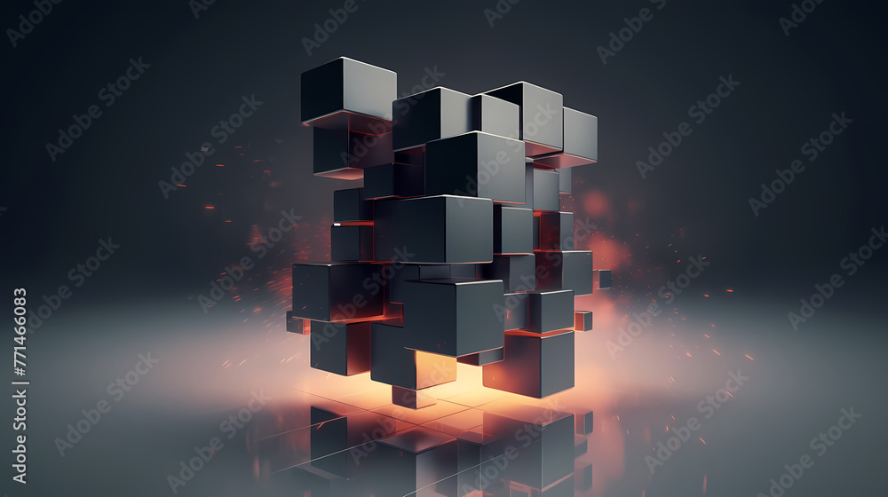 Poster futuristic cube formation,abstract 3d rendering