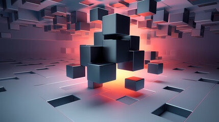 Futuristic cube formation,Abstract 3D rendering